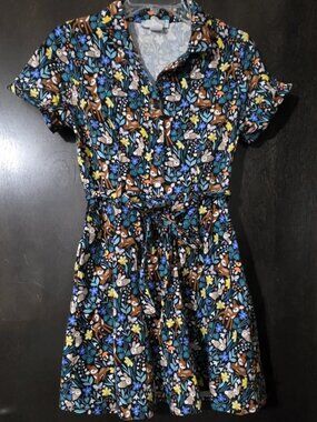 Eva Rose Woodland Print Flare Mini Shirt Dress Size Medium